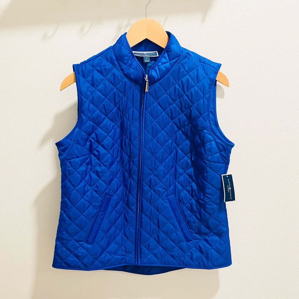 Karen Scott Sport Puffer Zip Up Vest in Royal Blue